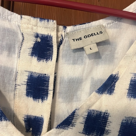 Anthropologie The Odells Rear Button Sleeveless Tank Top Blue White Windowpane-L - Picture 2 of 3